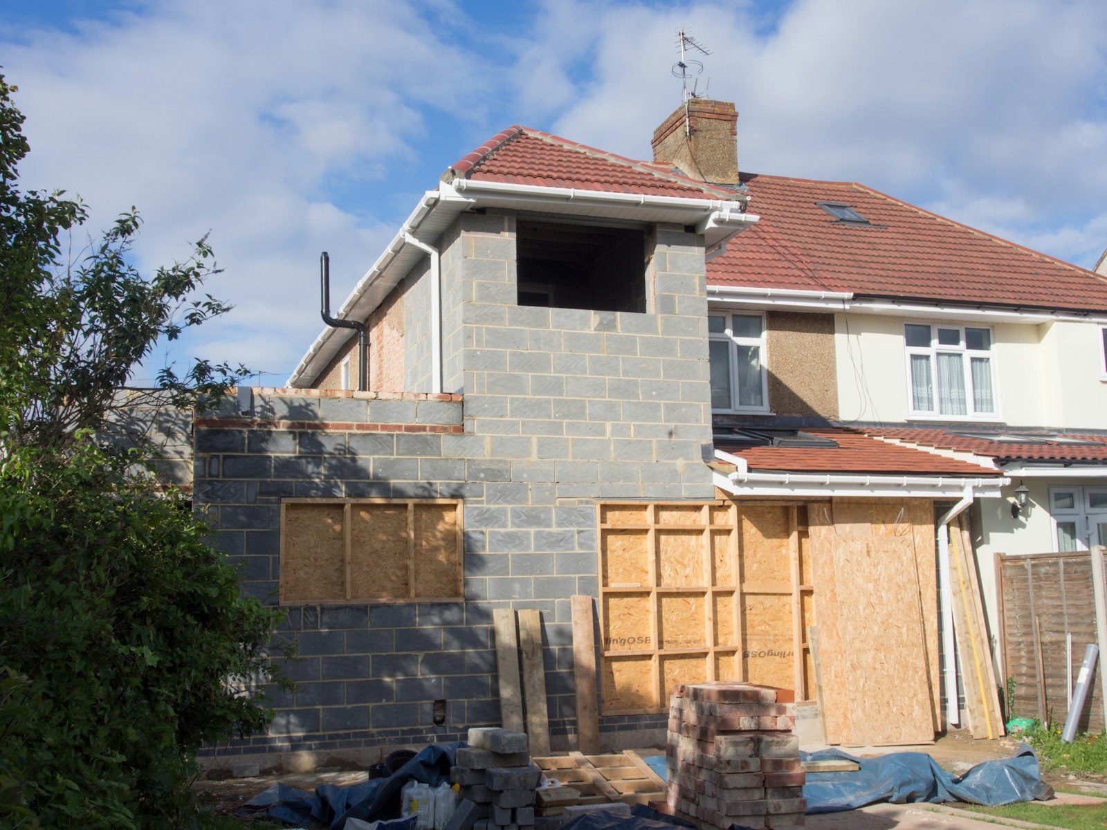Double-storey extension mid-build in blockwork